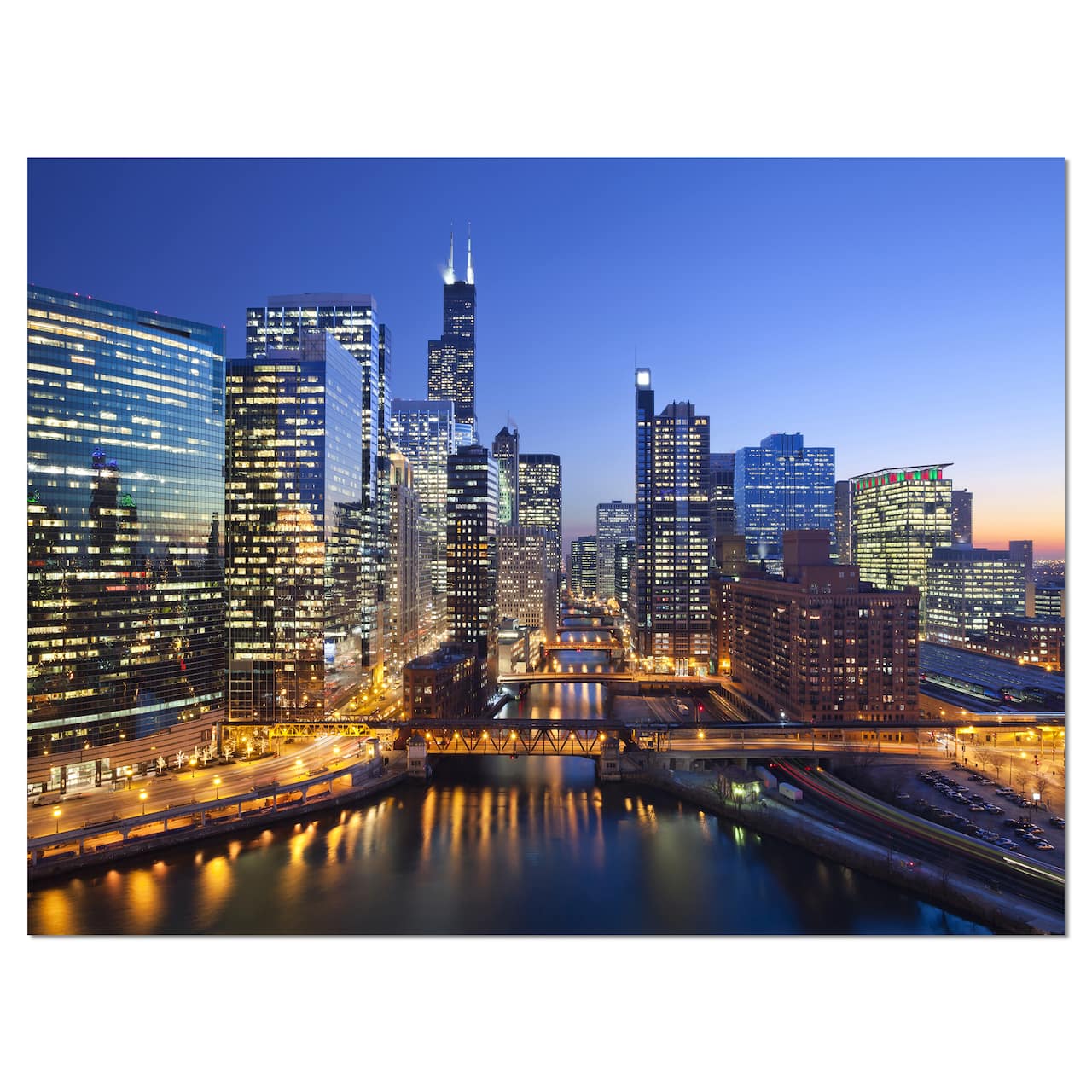 Designart - Chicago River with Bridges at Sunset - Cityscape Canvas Print